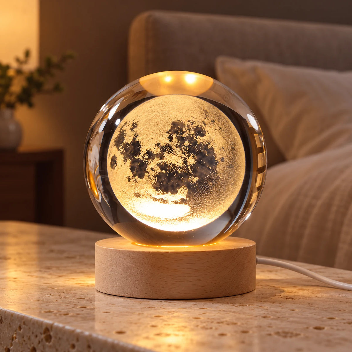 Lampe Boule de Cristal 3D Galaxie et Planètes, Veilleuse LED USB pour Table de Chevet