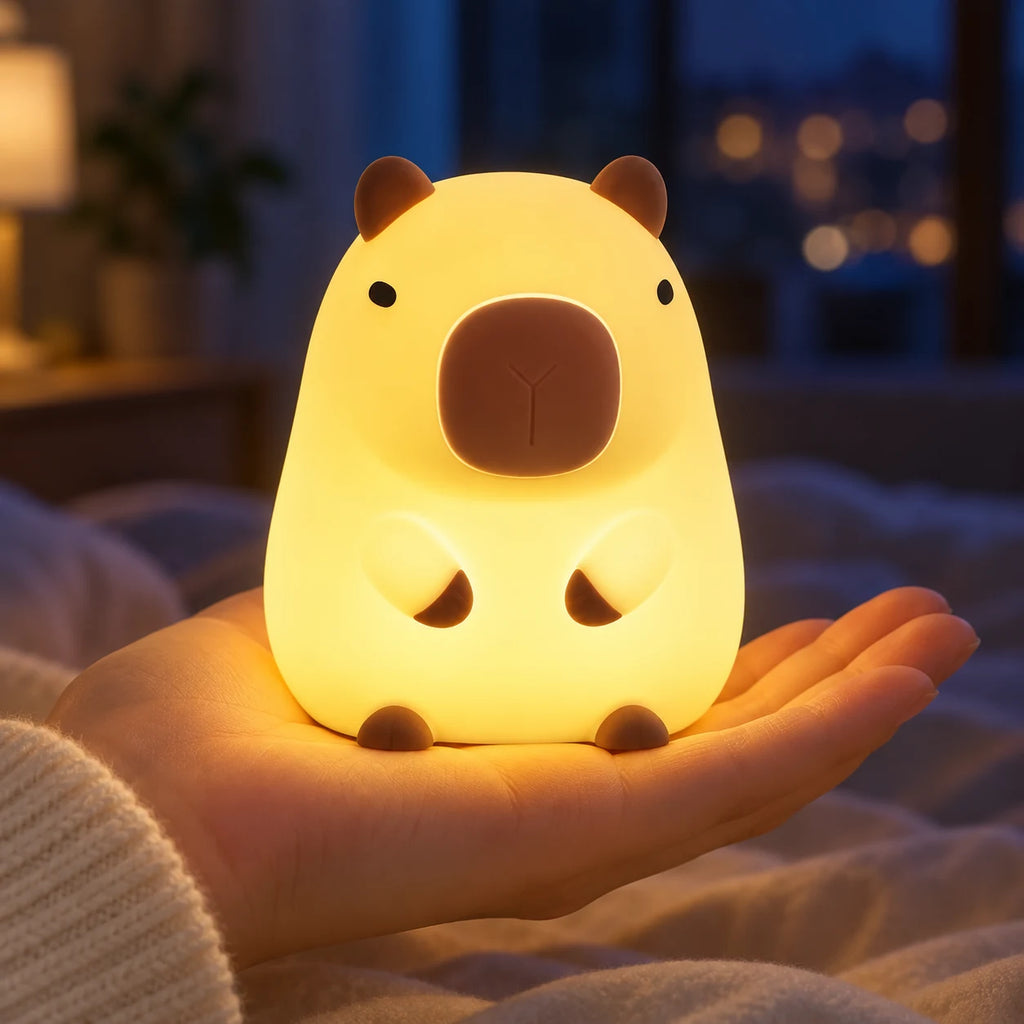 Veilleuse Capybara LED sans Fil à Piles, Lampe de Chevet Kawaii, Décoration Chambre et Idée Cadeau