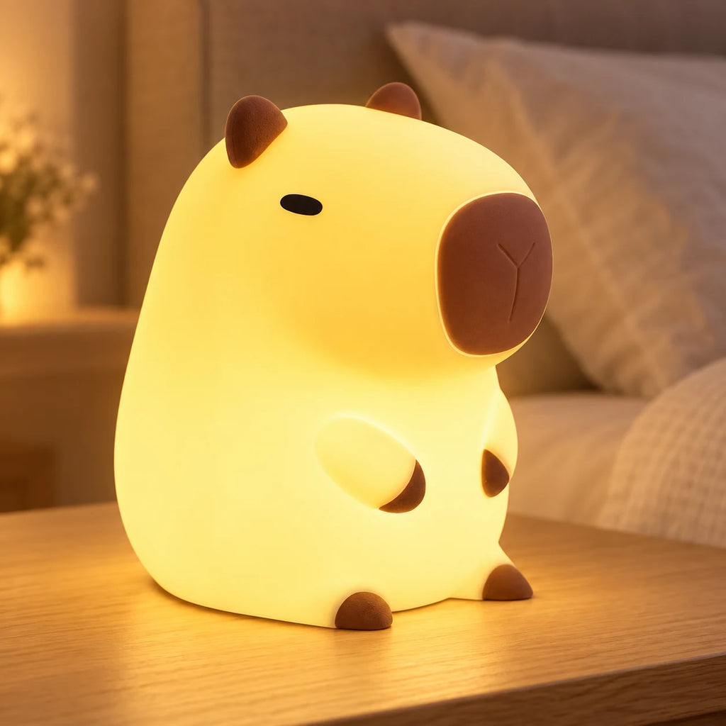 Veilleuse Capybara LED sans Fil à Piles, Lampe de Chevet Kawaii, Décoration Chambre et Idée Cadeau