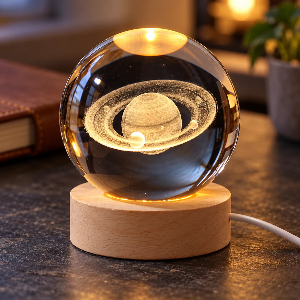 Lampe Boule de Cristal 3D Galaxie et Planètes, Veilleuse LED USB pour Table de Chevet