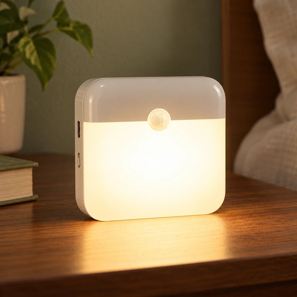 Veilleuse LED Rechargeable à Détecteur de Mouvement, Lampe Magnétique Sans Perçage pour Placard, Escalier et Couloir