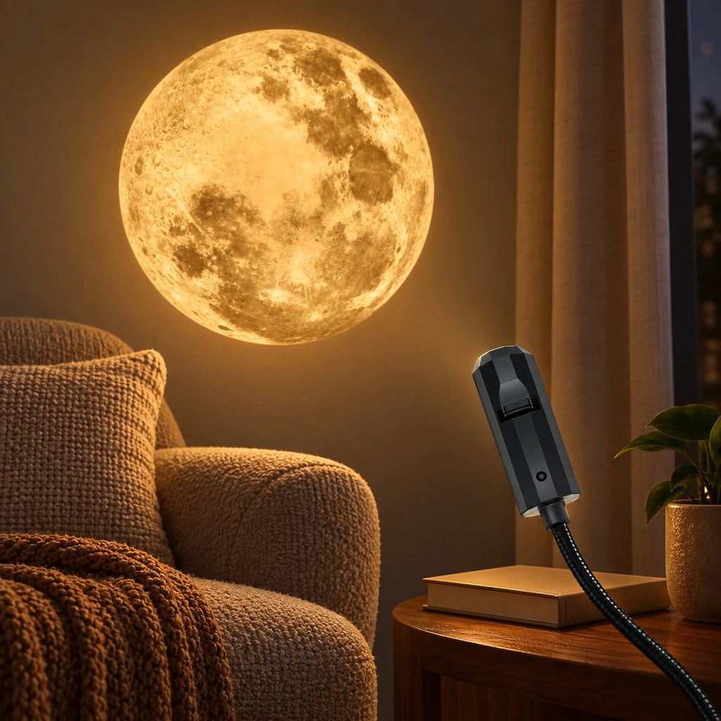 Projecteur Lune USB Veilleuse, Lampe de Projection Lune pour Plafond et Mur, Déco Chambre Enfant, Ado et Adulte, Ambiance et Photo